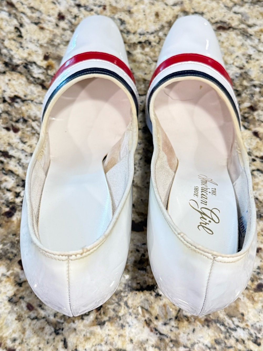 Vintage patent leather pumps red white blue rockabilly pinup narrow heel SZ 7 - Picture 2 of 13